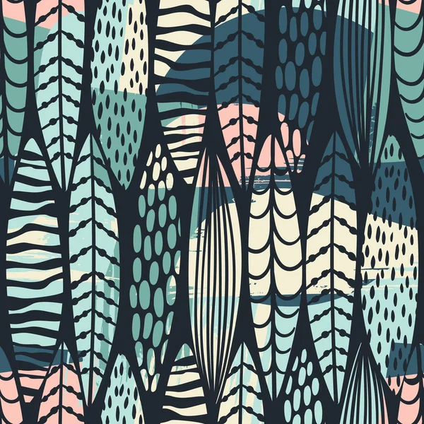 Modèle tribal sans couture avec des feuilles abstraites. Texture dessin à la main . — Image vectorielle