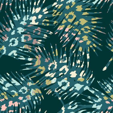 Palm ile moda Dikişsiz egzotik desen, hayvan yazdırır ve çizilmiş dokuları el.