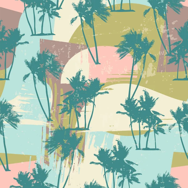 Seamless exotic pattern with tropical palms and artistic background. — Stock Vector