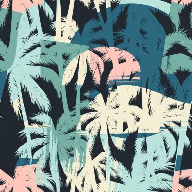 Tropik avuç içi ve sanatsal arka plan ile Seamless egzotik modeli.