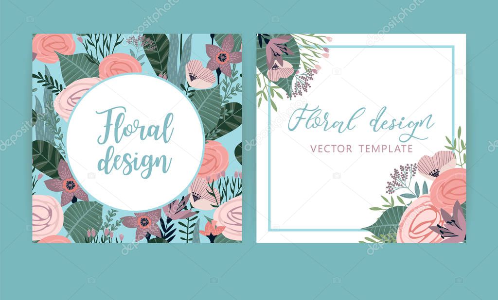 Vector templates with flowers. Design for card, poster, banner, invitation, wedding, greeting.