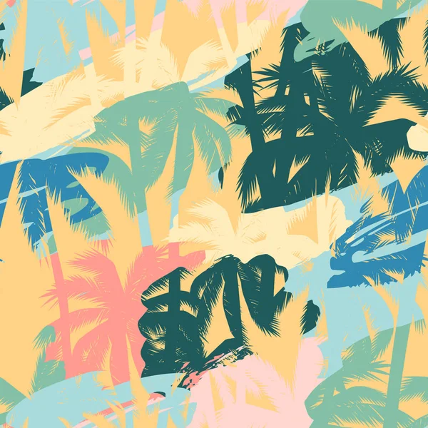 Nahtlose exotische Muster mit tropischen Pflanzen und künstlerischem Hintergrund — Stockvektor