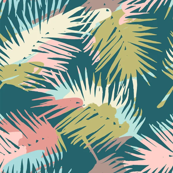 无缝外来模式与热带植物和艺术背景 — 图库矢量图片