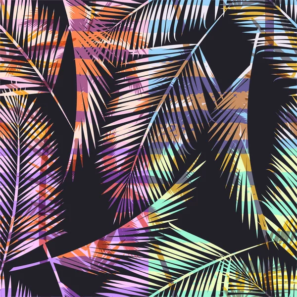 Naadloze exotische patroon met tropische palm in felle kleuren. — Stockvector
