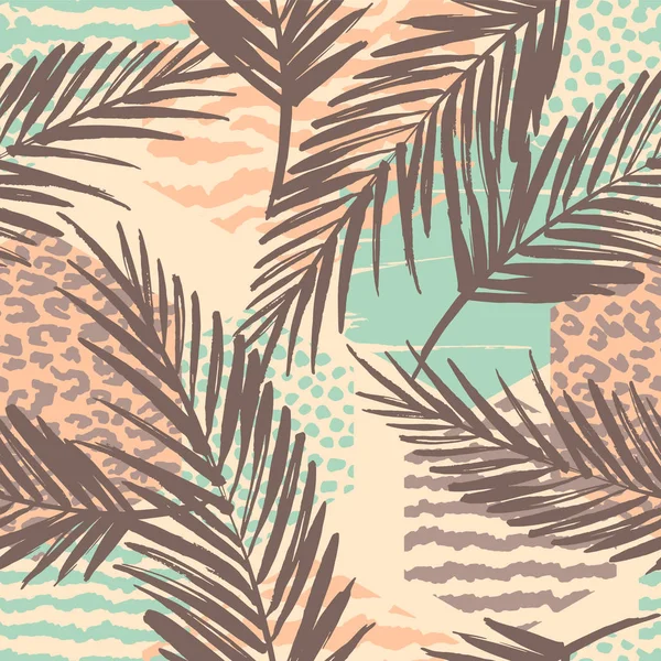 Motif abstrait sans couture avec imprimé animal, plantes tropicales et formes géométriques . — Image vectorielle