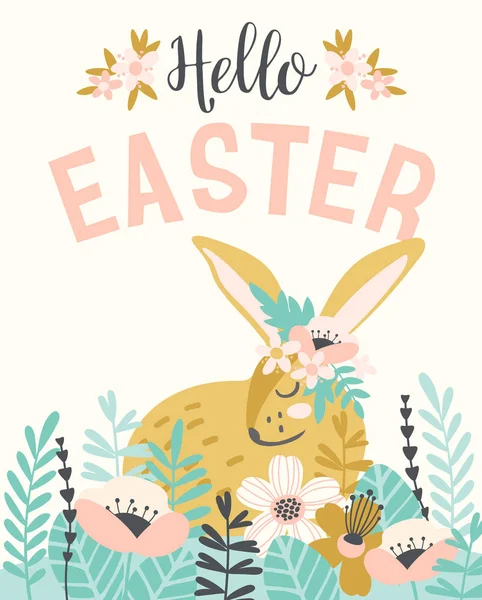 Joyeux Pâques. Modèle vectoriel avec lapin de Pâques pour carte, affiche, flyer et autres utilisateurs — Image vectorielle