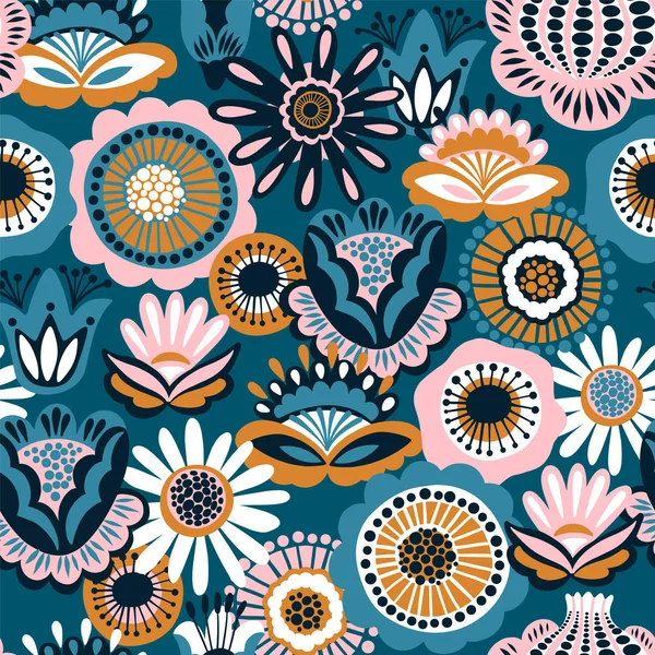 Folk bloemen naadloos patroon. Modern abstract design — Stockvector