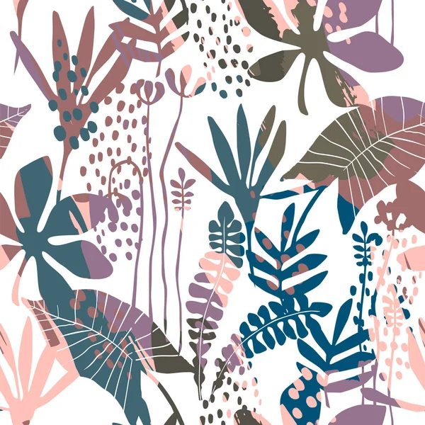 Abstrakte florale nahtlose Muster mit trendigen, von Hand gezeichneten Texturen. — Stockvektor
