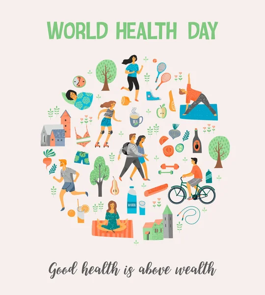 Día Mundial de la Salud. Estilo de vida saludable . — Vector de stock