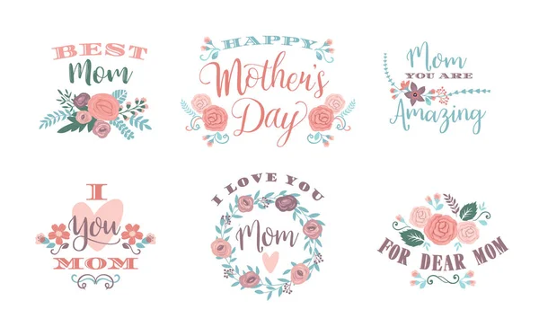 Feliz Día de las Madres. emblemas vectoriales . — Vector de stock