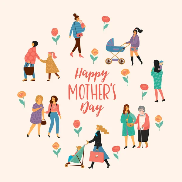 Feliz Día de las Madres. Ilustración vectorial con mujeres y niños. — Archivo Imágenes Vectoriales