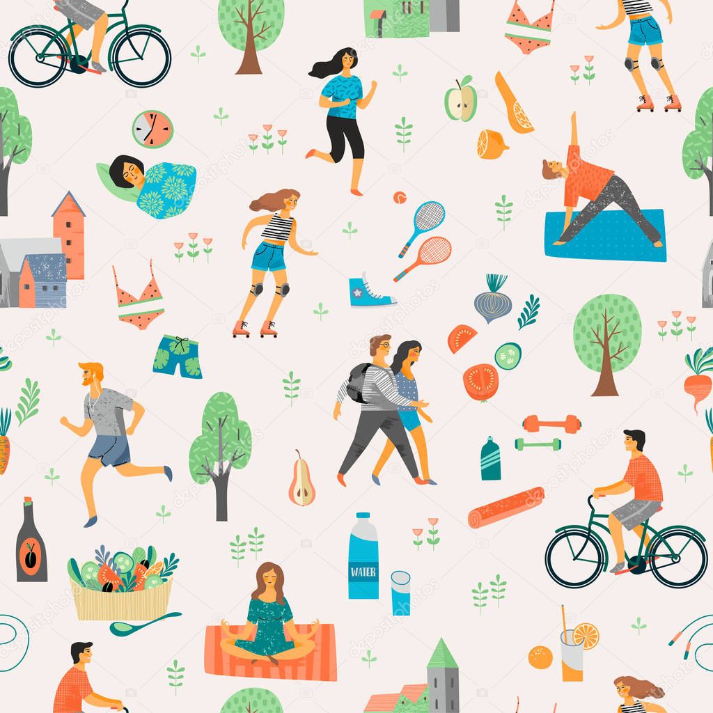 Healthy lifestyle. Seamless pattern.