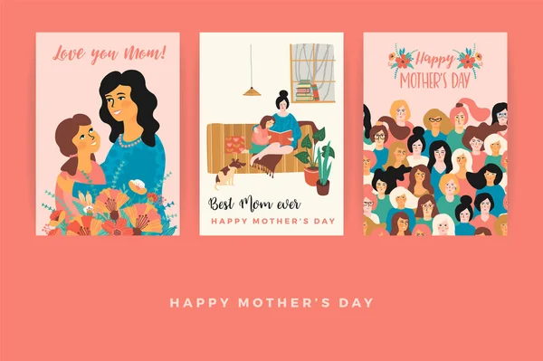Glücklicher Muttertag. Vektorvorlagen für Karte, Poster, Banner und andere Anwendungen. — Stockvektor