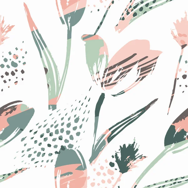 Abstrato floral sem costura padrão tulipas .Trendy mão desenhado texturas —  Vetores de Stock