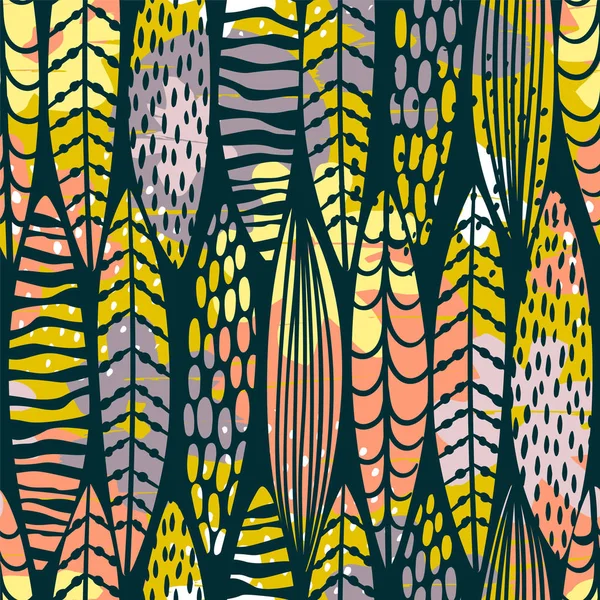 Tribal sömlösa mönster med abstrakt löv. — Stock vektor