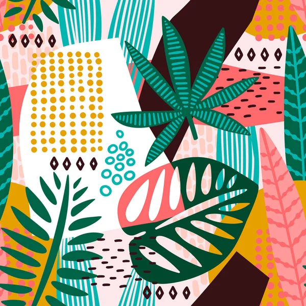熱帯の葉で抽象的なシームレス パターン. — ストックベクタ