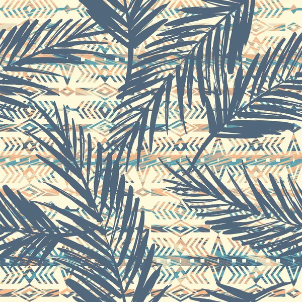Племенной бесшовный рисунок с пальмовыми листьями . — стоковый вектор