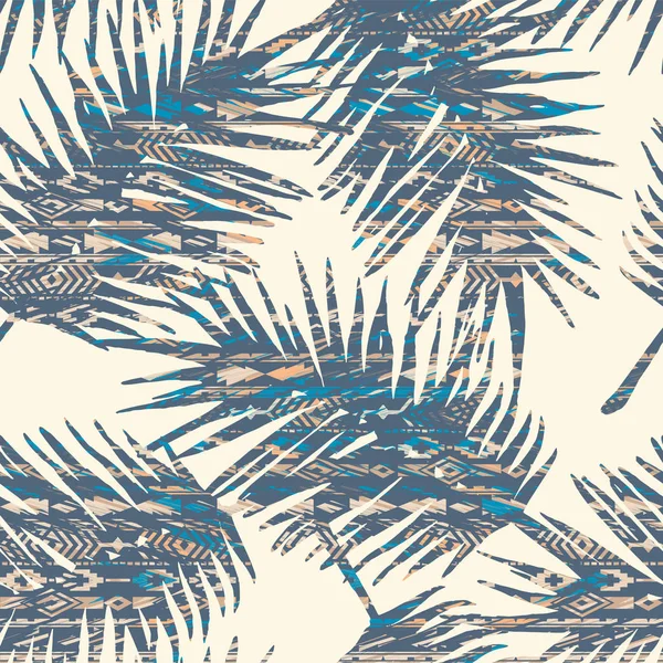 Племінний етнічний безшовний візерунок з пальмовим листям . — стоковий вектор