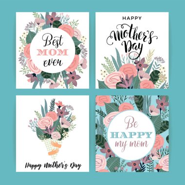 Mutlu anneler günü. Vektör şablon çiçekli.