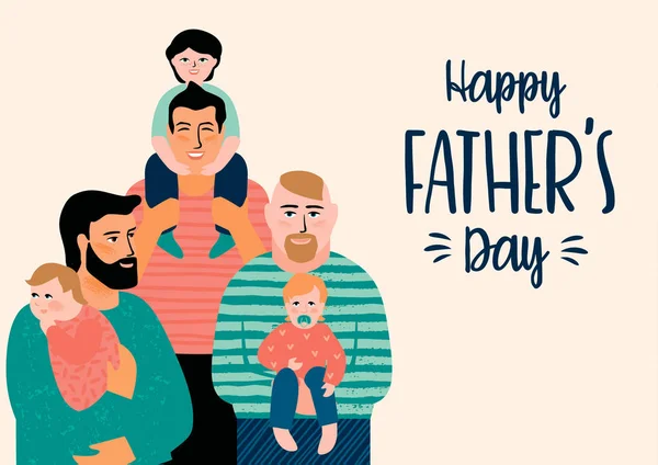 Feliz Día del Padre. Ilustración vectorial con hombres y niños . — Vector de stock