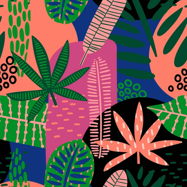Abstrakta sömlösa mönster med tropiska löv. — Stock vektor