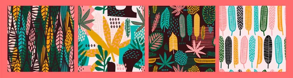 Motifs abstraits sans couture avec des feuilles tropicales. Texture dessin à la main — Image vectorielle