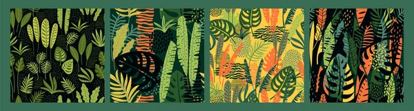Abstract seamless patterns with tropical leaves. Hand draw texture. — Stock vektor