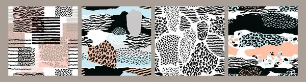 Abstraktní bezešvé vzory s otiskem zvířete. Moderní ručně kreslené textury. — Stockový vektor