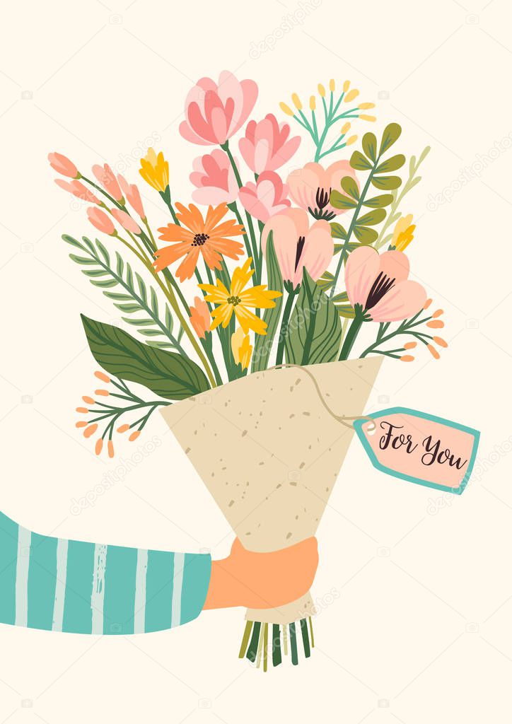 Illustration bouquet of flowers. Vector design concept for Valentines Day