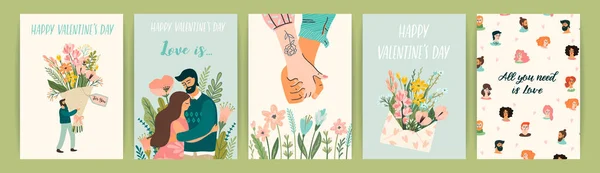 Conjunto romántico de ilustraciones con hombre y mujer. Concepto de diseño vectorial para el Día de San Valentín y otros usuarios . — Vector de stock