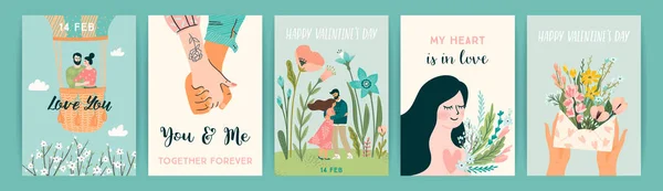 Romantic set of illustrations with man and woman. Vector design concept for Valentines Day and other users. — ストックベクタ