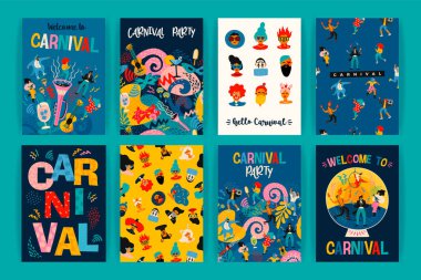 Hello Carnival. Vector set of illustrations for carnival concept and other use. clipart