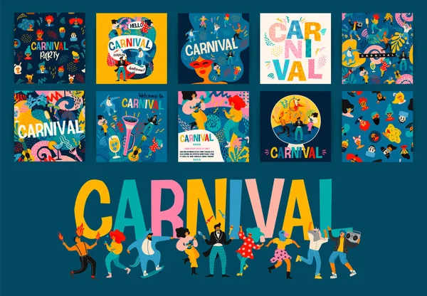 Hola Carnaval. Conjunto vectorial de ilustraciones para el concepto de carnaval y otros usos . — Vector de stock