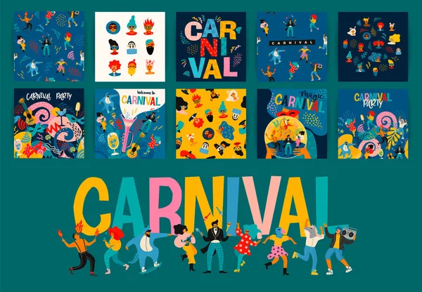 Hola Carnaval. Conjunto vectorial de ilustraciones para el concepto de carnaval y otros usos . — Vector de stock