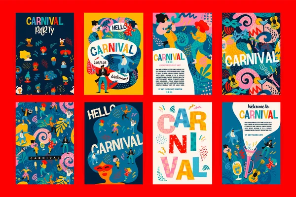 Olá, Carnaval. Conjunto vetorial de ilustrações para conceito de carnaval e outros usos . — Vetor de Stock