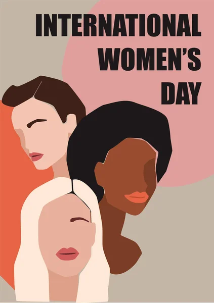 Dia Internacional da Mulher. Ilustração vetorial de mulheres com diferentes cores de pele . —  Vetores de Stock