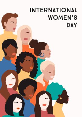 International Womens Day. Vector illustration of women with different skin colors. clipart