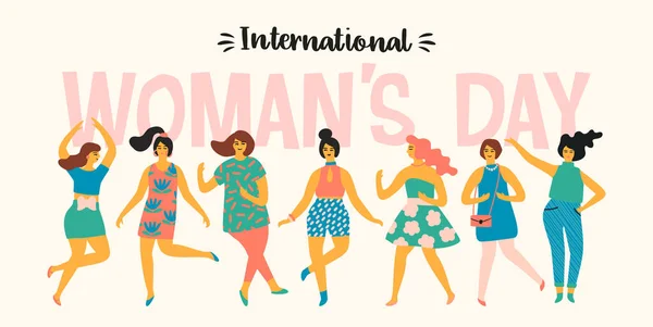 International Women s Day. Vector templates with cute women — Stock Vector