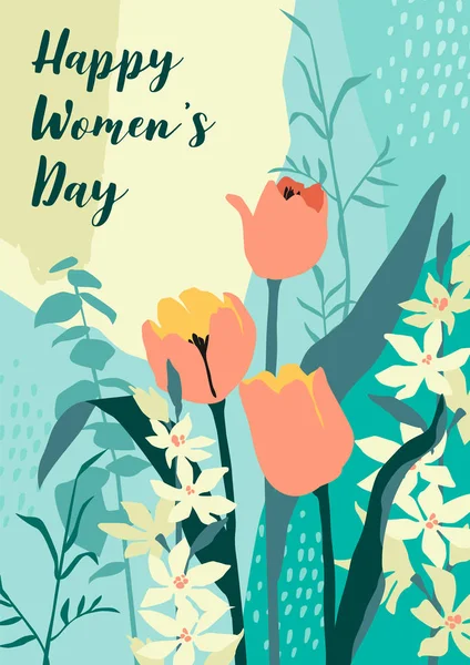 Giornata internazionale della donna. Modello vettoriale con mazzo di fiori — Vettoriale Stock