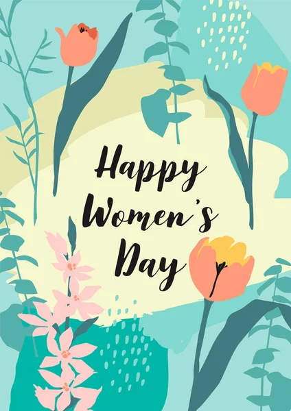 Hari Wanita Internasional. Templat vektor dengan buket bunga - Stok Vektor