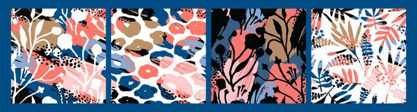 Motifs floraux abstraits sans couture avec des textures dessinées à la main à la mode — Image vectorielle
