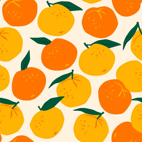 Modèle vectoriel sans couture avec mandarines. Textures dessinées à la main à la mode — Image vectorielle