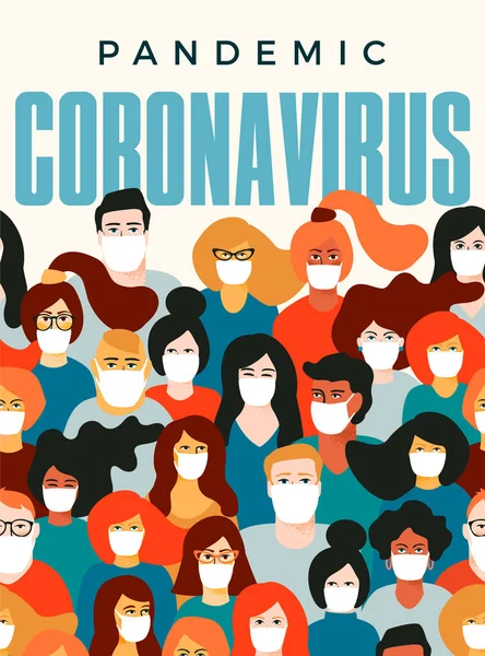 Koronavirová pandemie. 2019-nCoV. Vektorová ilustrace lidí v bílé lékařské masce obličeje. — Stockový vektor
