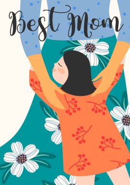 Mutlu anneler günü. Kadın ve çocuk ile vektör çizim.