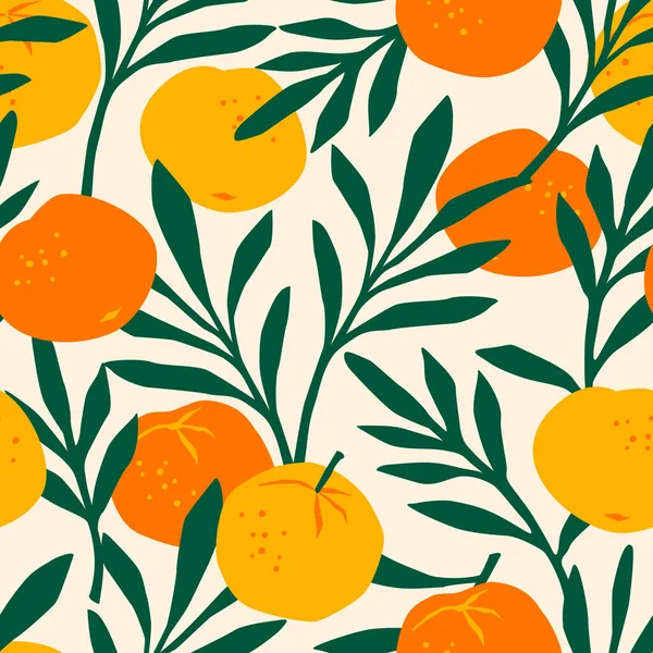 Modèle vectoriel sans couture avec mandarines. Textures dessinées à la main à la mode — Image vectorielle