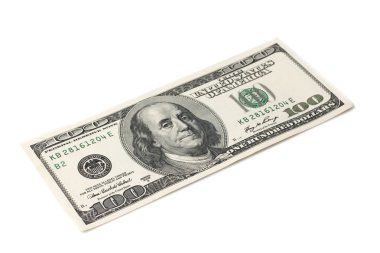 Beyaz arka planda 100 dolar fatura.
