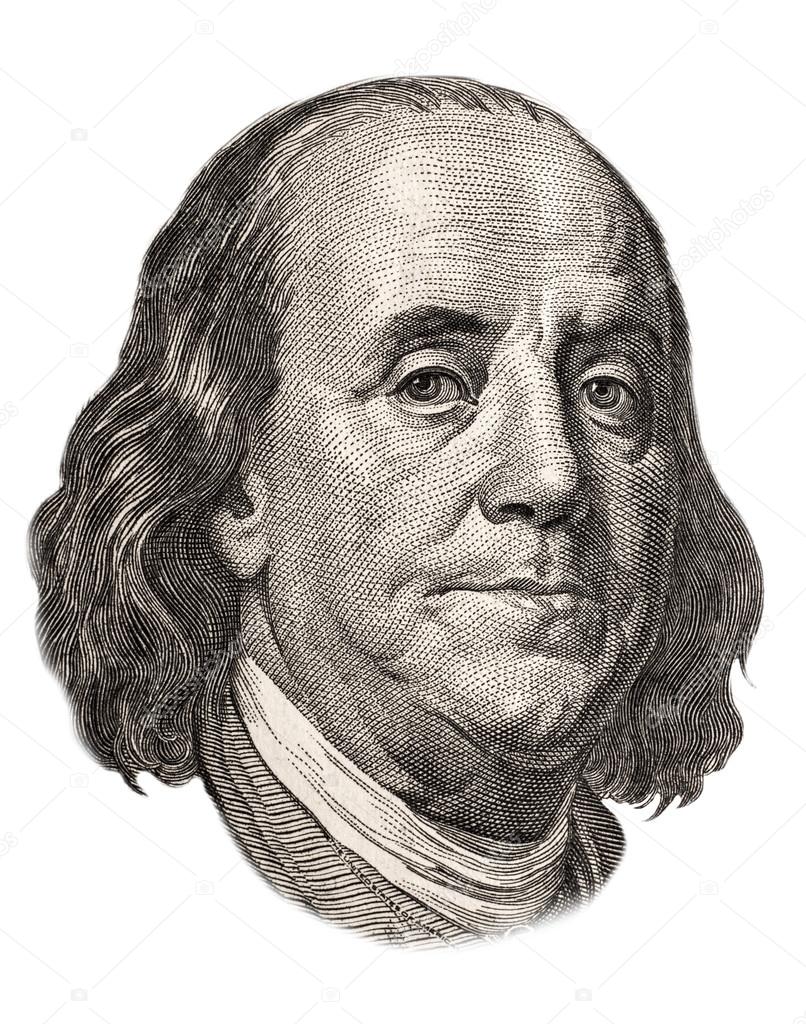 The image of Benjamin Franklin stylized dollar bill on a white background — Stock Photo