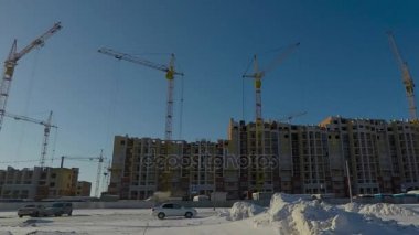 Panoramik Fotoğraflar, konut Bina İnşaatı kule Vinçler, kasnak İnşaat şirketi. Timelapse