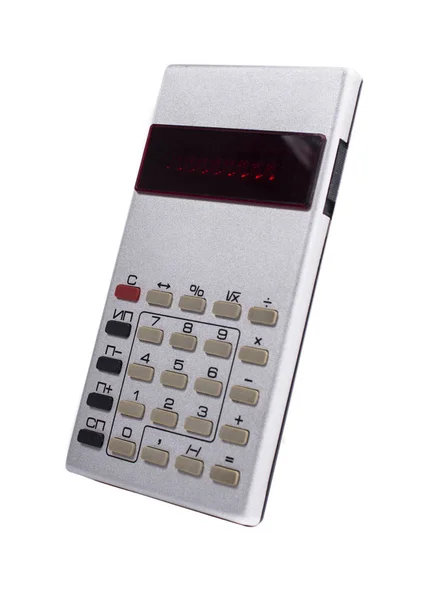 Old silver calculator made by USSR on white background — Stock Photo, Image