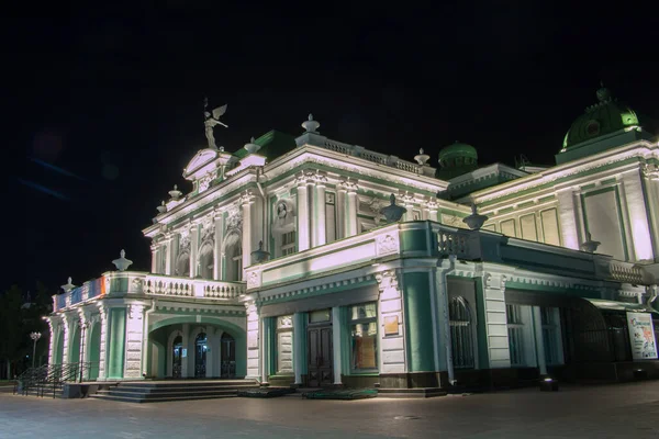 Construction Théâtre Théâtral Académique Omsk Sibérie Russie Paysage Nocturne — Photo